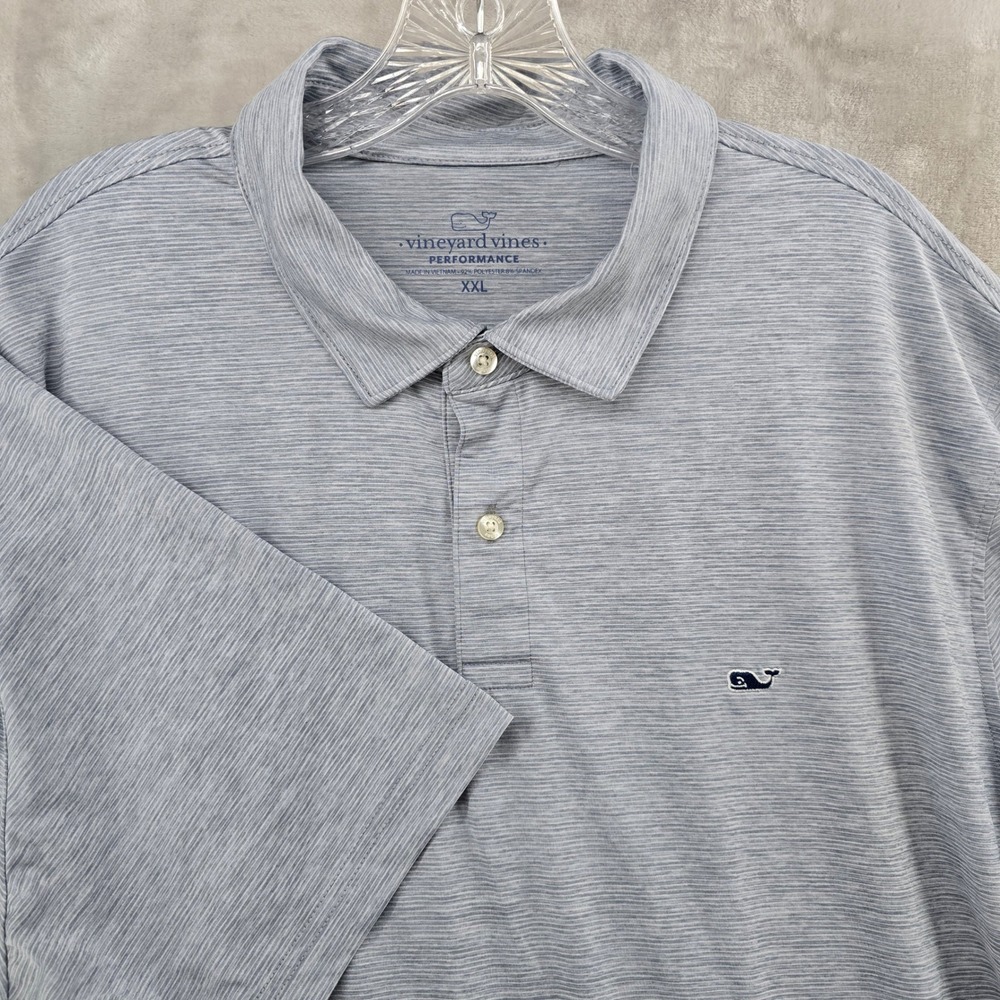 Vineyard Vines Polo Shirt Mens XXL Blue‎ Performance Stripe Short Sleeve Logo